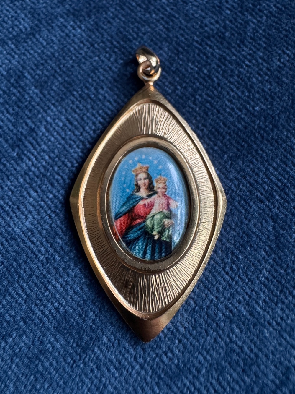 Mary Help of Christian Gold tone Enamel Pendant